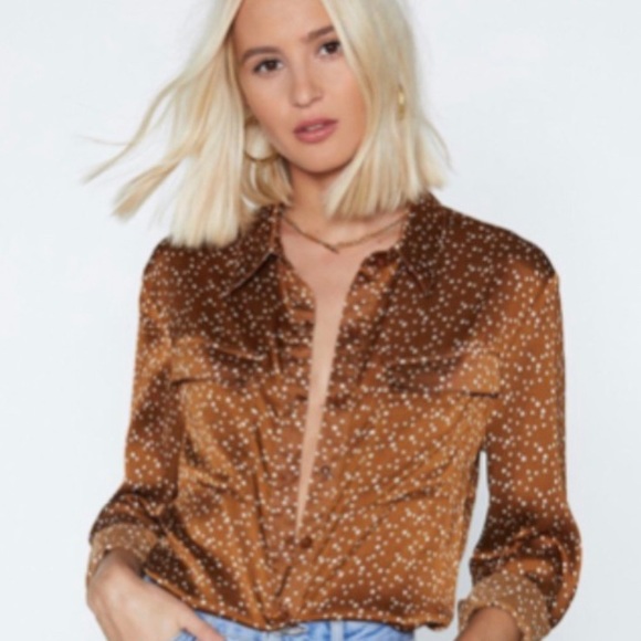 Nasty Gal Tops - Nasty Gal brown white polka dot button blouse 6